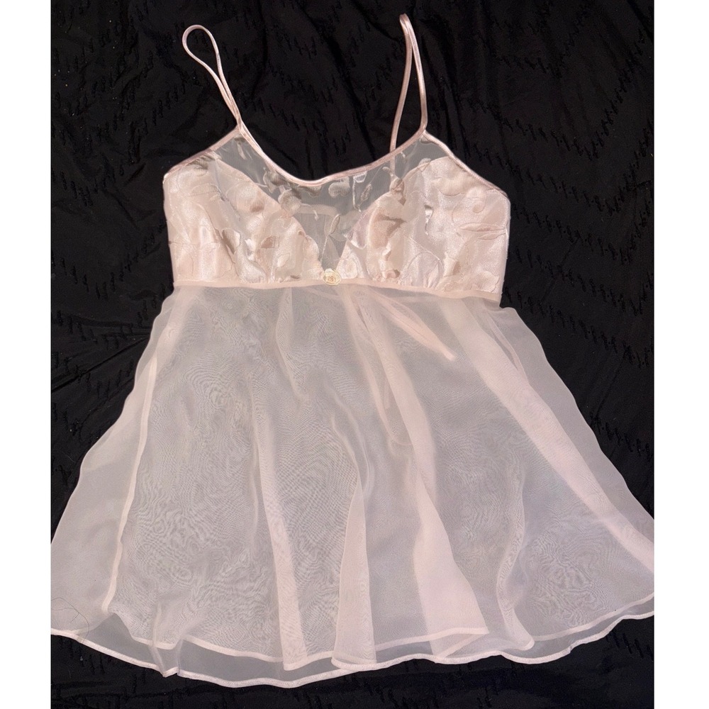 Delicates Vintage Sheer Pink Coquette Babydoll Lingerie,‎ Large